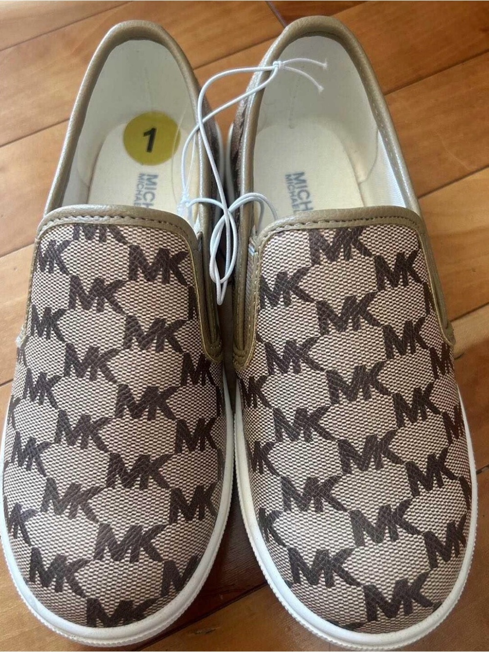 NWT Michael Kors Kids Logo Slip-On Shoes - Brown/Beige, Size 1Y